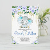 Boys Elephant Watercolor Babydusche Einladung (Stehend Vorderseite)