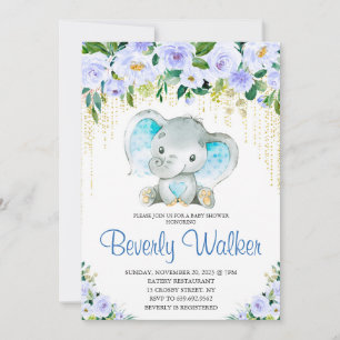 Boys Elephant Watercolor Babydusche Einladung