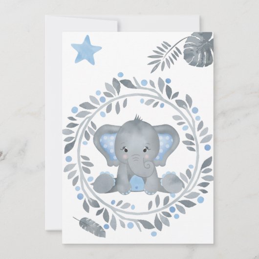 Boys Elephant Watercolor Babydusche Einladung (Rückseite)