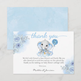 Boys Elephant Watercolor Floral Baby Dusche Dankeskarte