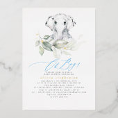 Boys Elephant Watercolor Greenery Baby Dusche Folieneinladung (Vorderseite)