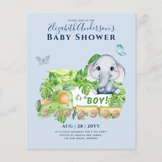 Boys Elephant Watercolor Kinderdusche Einladung Flyer (Vorne)