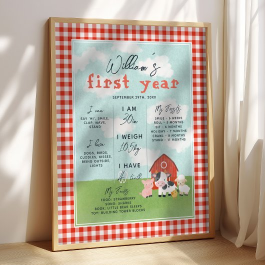 Boys Farm 1st Year Birthday Milestone  Poster
