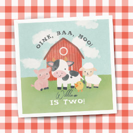 Boys Farm Animal Barnyard Kids 2nd Birthday Serviette