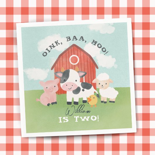 Boys Farm Animal Barnyard Kids 2nd Birthday Serviette