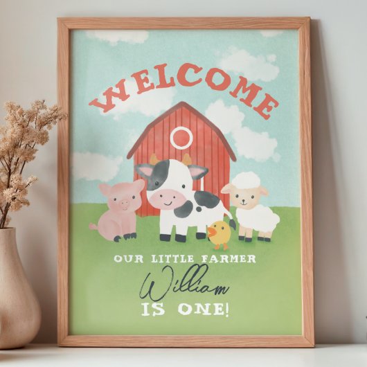 Boys Farm Animal Kids Birthday Welcome Poster