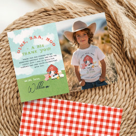 Boys Farm Barnyard Birthday Foto Dankeskarte