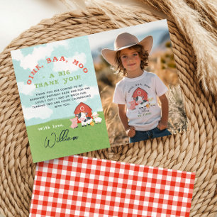 Boys Farm Barnyard Birthday Foto Dankeskarte