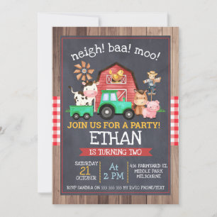 Boys Farm Green Tractor Chalkboard Geburtstag Einladung