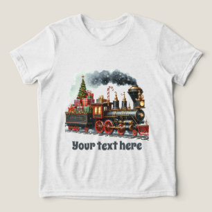 Boys festliche Weihnachtszug fügen Text hinzu Tri-Blend Shirt