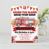 Boys Fireruck Geburtstagspartei Einladung (Stehend Vorderseite)