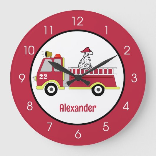 Boys Firetruck Fire Engine Runde Wanduhr (Vorderseite)