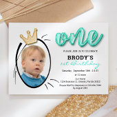 Boys First Birthday Party, Minimalistisches Foto Einladung
