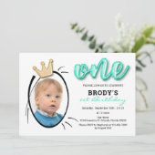 Boys First Birthday Party, Minimalistisches Foto Einladung (Stehend Vorderseite)