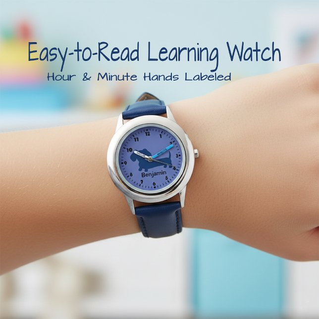 Boys First Watch - Dackel Thema & Personalisiert Armbanduhr (Learn to tell time watch - dachshund boys watch)