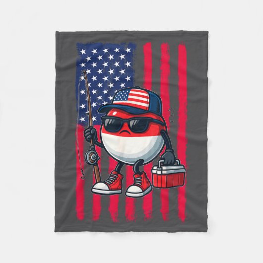 Boys Fishing Rod American Flag Patriotic Fishing F Fleecedecke (Vorderseite)