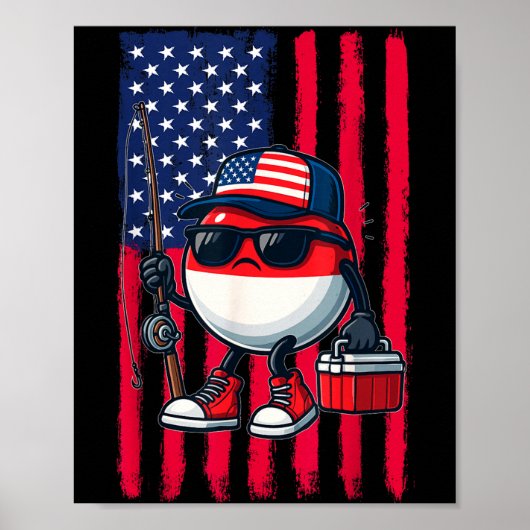 Boys Fishing Rod American Flag Patriotic Fishing F Poster (Vorne)