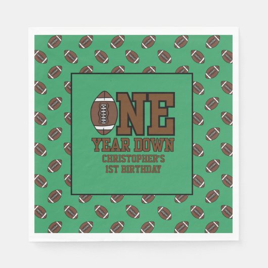 Boys Football First Year Down 1st Birthday Party Serviette (Vorderseite)