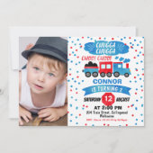 Boys Foto Aquarellbahn Einladung zum Geburtstag (Vorderseite)