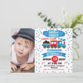 Boys Foto Aquarellbahn Einladung zum Geburtstag (Stehend Vorderseite)