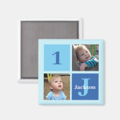 Boys Foto Collage Custom Blue Kids Foto Magnet (Vorderseite/Rückseite)