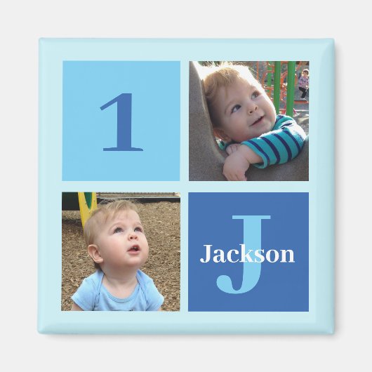 Boys Foto Collage Custom Blue Kids Foto Magnet (Vorne)