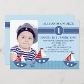 Boys Foto Nautical Birthday Party Einladung (Vorne/Hinten)