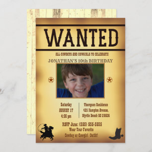 Boys Foto Rustic Brown Wollte Geburtstag Einladung