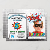 Boys Foto Superhero 5. Geburtstag Einladung (Vorne/Hinten)