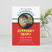 Boys Foto Superhero Birthday Einladung (Stehend Vorderseite)