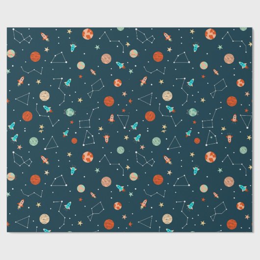 Boys Fun Blue Outer Space Muster Geschenkpapier (Flach)