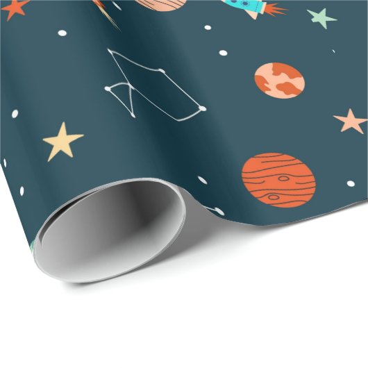 Boys Fun Blue Outer Space Muster Geschenkpapier (Rolleneckpunkt)