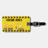 Boys für Baufahrzeuge Personalisiert Gelbe Kinder Gepäckanhänger (Vorderseite horizontal)