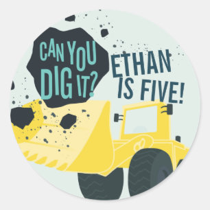 Boys Geburtstag Bauwagen Blaugelb Runder Aufkleber