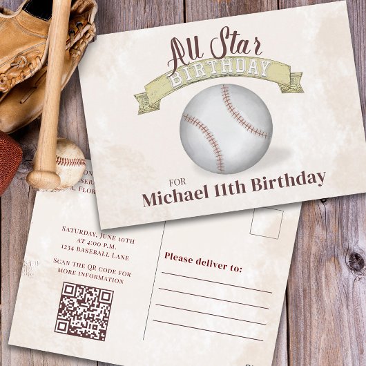 Boys Geburtstagsparty Baseball Custom Einladung Postkarte