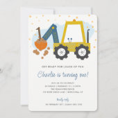 Boys Geburtstagsparty Digger Construction Truck Einladung (Vorderseite)