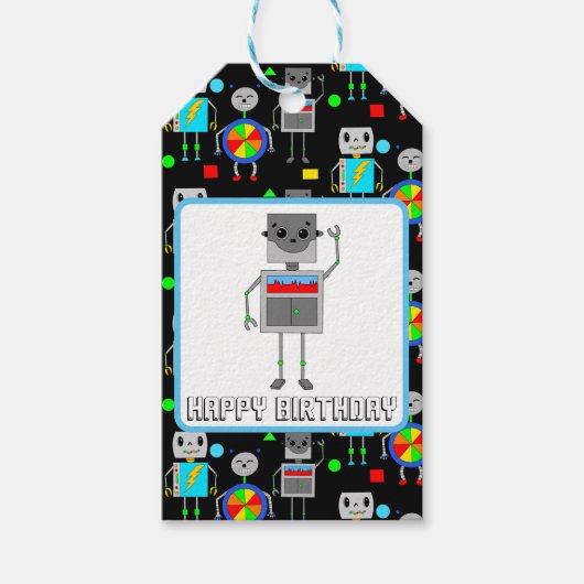Boys Geburtstagsroboter von und nach Geschenkanhänger (Vorderseite)