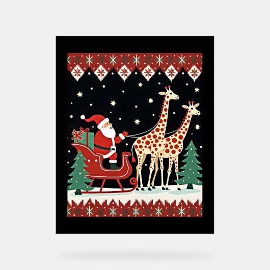 Boys Girls Santa Claus Riding Giraffe Sleigh Ugly Acrylschild (Vorderseite)