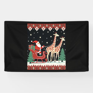 Boys Girls Santa Claus Riding Giraffe Sleigh Ugly Banner