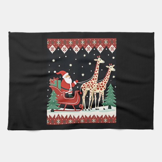 Boys Girls Santa Claus Riding Giraffe Sleigh Ugly  Geschirrtuch (Horizontal)