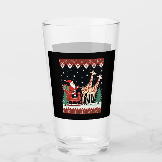 Boys Girls Santa Claus Riding Giraffe Sleigh Ugly Glas (Vorderseite)