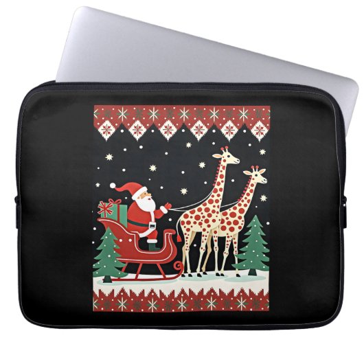 Boys Girls Santa Claus Riding Giraffe Sleigh Ugly Laptopschutzhülle (Vorderseite)