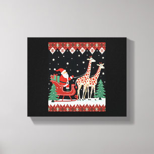 Boys Girls Santa Claus Riding Giraffe Sleigh Ugly Leinwanddruck