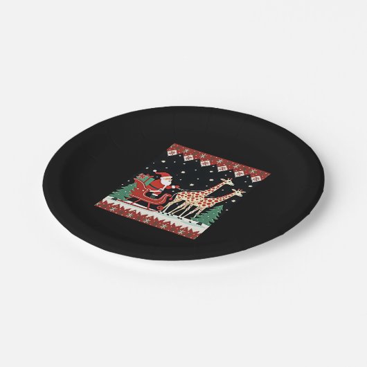 Boys Girls Santa Claus Riding Giraffe Sleigh Ugly Pappteller (Schrägansicht)