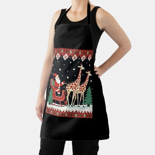 Boys Girls Santa Claus Riding Giraffe Sleigh Ugly Schürze (InSitu)
