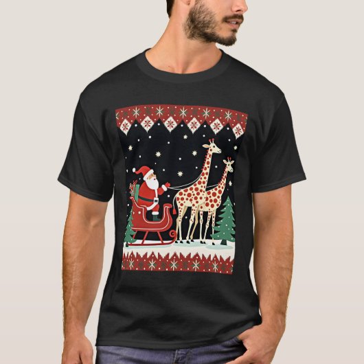Boys Girls Santa Claus Riding Giraffe Sleigh Ugly T-Shirt (Vorderseite)