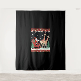 Boys Girls Santa Claus Riding Giraffe Sleigh Ugly Wandteppich