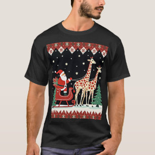 Boys Girls Weihnachtsmann Reitender Giraffe Schlit T-Shirt