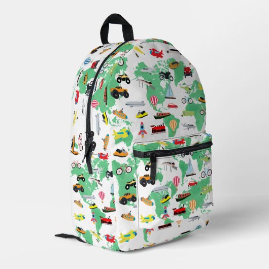 Boys Girls World Map Vehicles Bedruckter Rucksack (Rückseitige Ecke links)