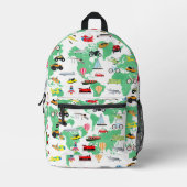 Boys Girls World Map Vehicles Bedruckter Rucksack (Vorderseite)